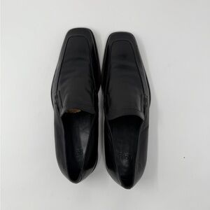 Hugo Boss Luxury Black Leather Square Toe Slip-On Loafers